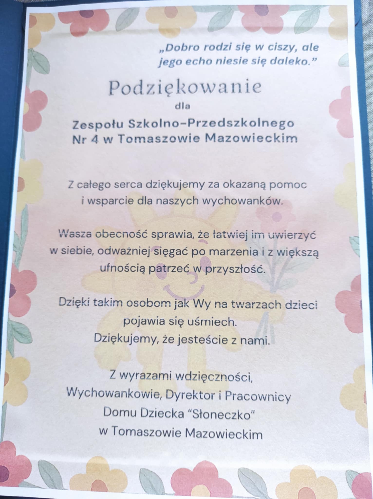 Podziękowanie od DD Słoneczko